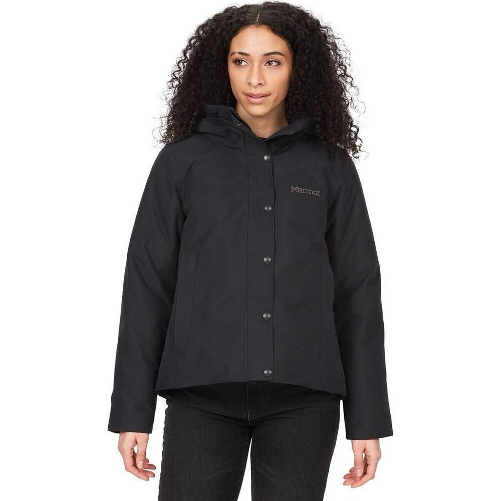 Marmot NWT Chelsea 700 Down Fill Waterproof Heavyweight Short Coat Jacket Black